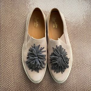 Seychelles Dusty Rose and Gray Suede Sneakers.